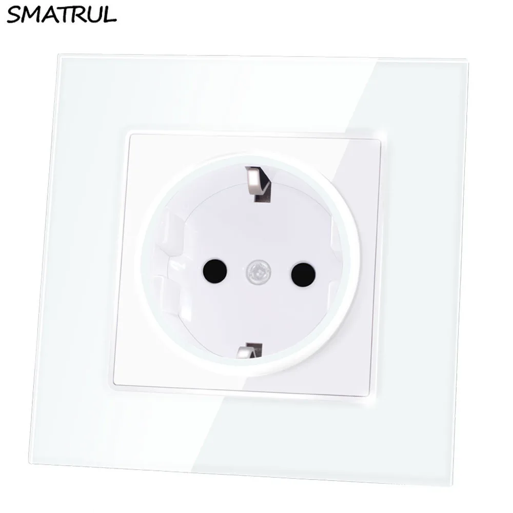 WHITE SMATRUL Европейская стандартная настенная розетка с заземлением, AC 110~ 250V 16A электрическая розетка, кристальная стеклянная панель - Тип: WHITE