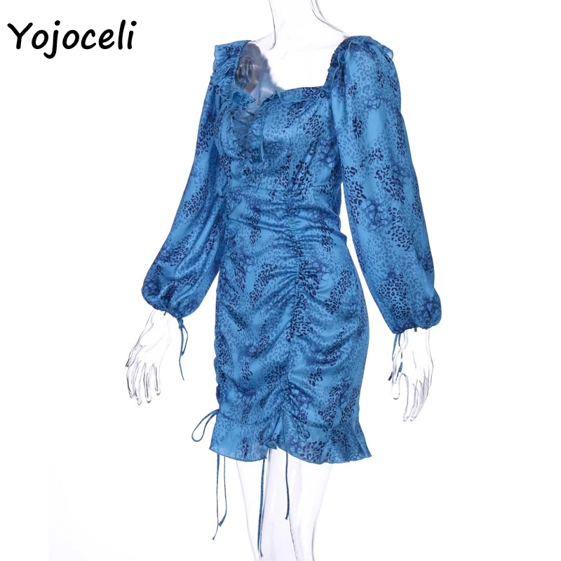 Yojoceli, Бандажное платье с открытыми плечами и рюшами, женское мини платье с длинным рукавом и бантом, облегающее, вечерние, клубные платья, женские платья