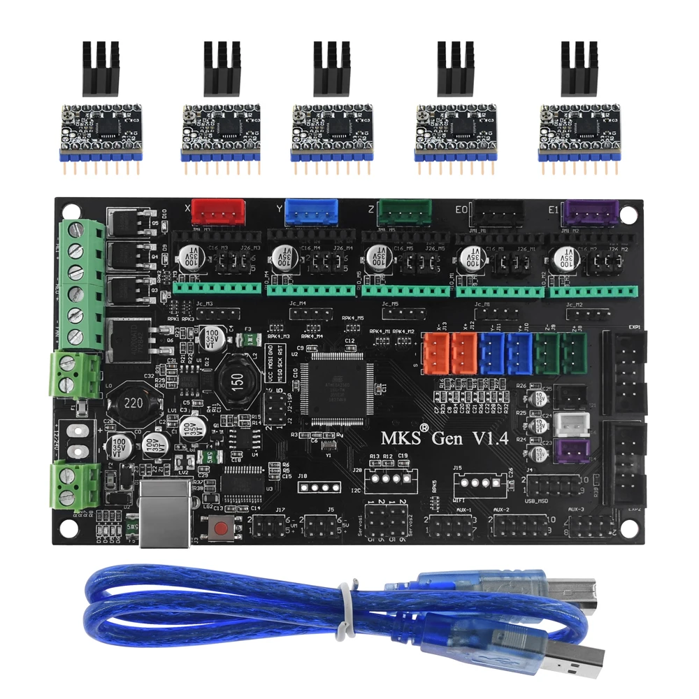 Детали для 3d принтера MKS Gen V1.4 плата управления Mega 2560 R3 Материнская плата RepRap Ramps1.4+ TMC2100/TMC2130/TMC2208/DRV8825 драйвер - Цвет: With TMC2208 x5