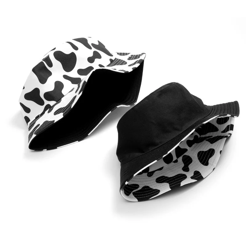 New Fashion Reversible Black White Cow Pattern Bucket Hats Fisherman Caps for Women Men's ins cute Women's Summer Panama Sun Hat