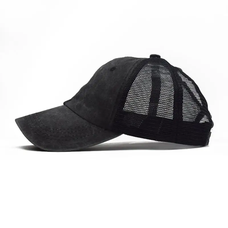 High Ponytail Adjustable Baseball Cap Mesh Trucker Baseball Hat Washed Baseball Cap Ponytail Hats For Men Women Multicolor