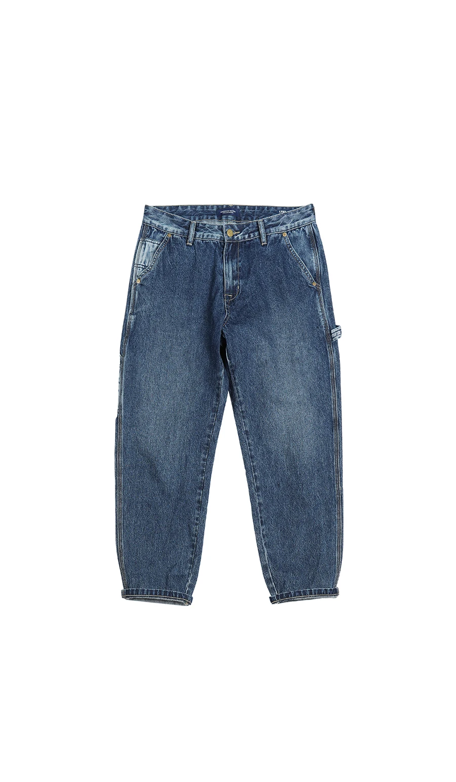 SIMWOOD Весенние Новые лоскутные джинсы мужские модные хип-хоп свободные конусные по щиколотку контрастные цвета темные потертые джинсовые брюки