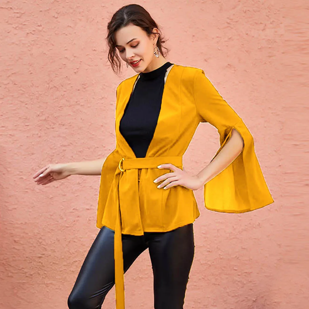 

Bohisen Women Blazer Elegant Crop Cloak Coat High Quality Cape Yellow Red Office Daily High Street Casual Women Cloak