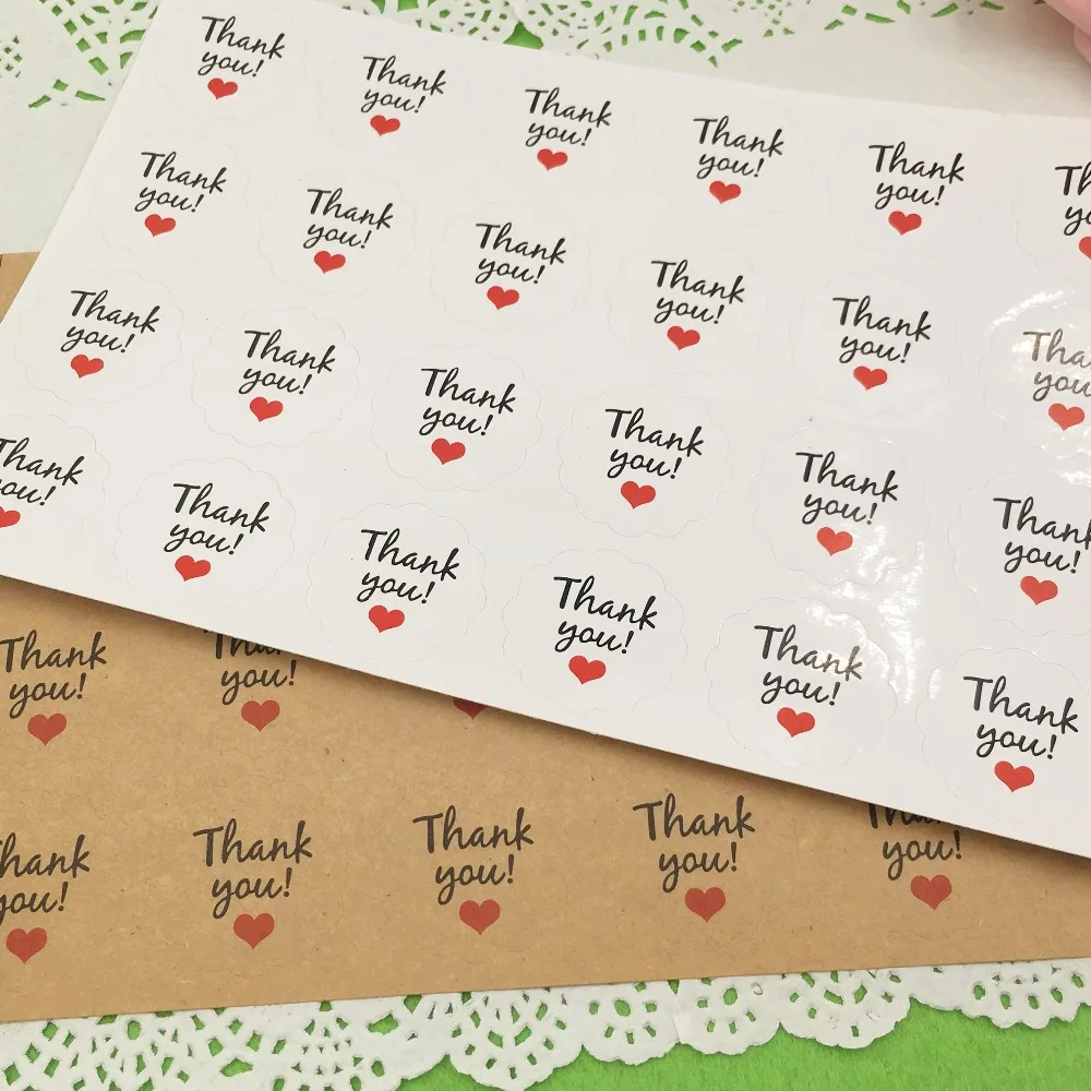 

120Pcs/Lot White&Brown Thank You Red Heart Paper Sealing Label For Cake Baking/Bags/BoxesBook Decor Stickers
