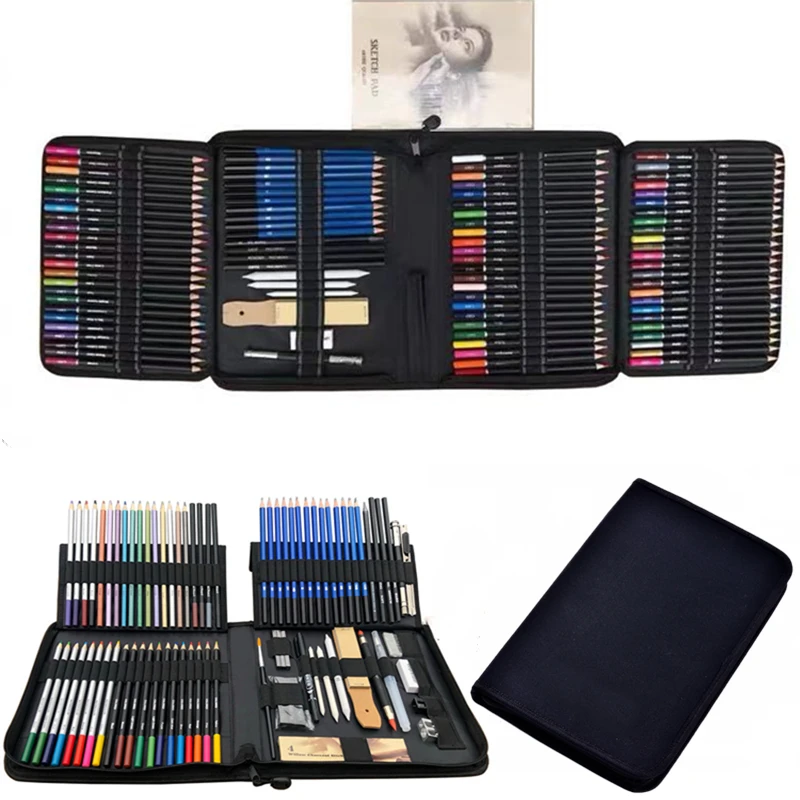 Juego de lápices de colores y bocetos para dibujar, Kit de herramientas de arte, 72 Uds. De lápices de aceite metálico para acuarela, suministros de arte para artistas, 144 Uds.
