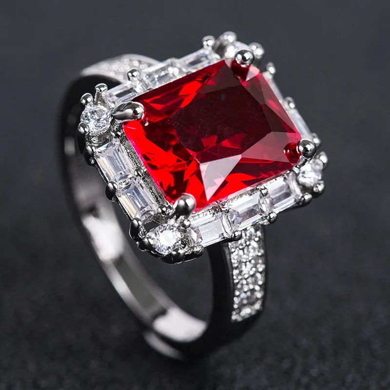 JoiasHome классические серебряные 925 кольца для женщин с прямоугольной формой рубиновый Аметист драгоценные камни Свадьба Вечеринка подарки Размер 6-10