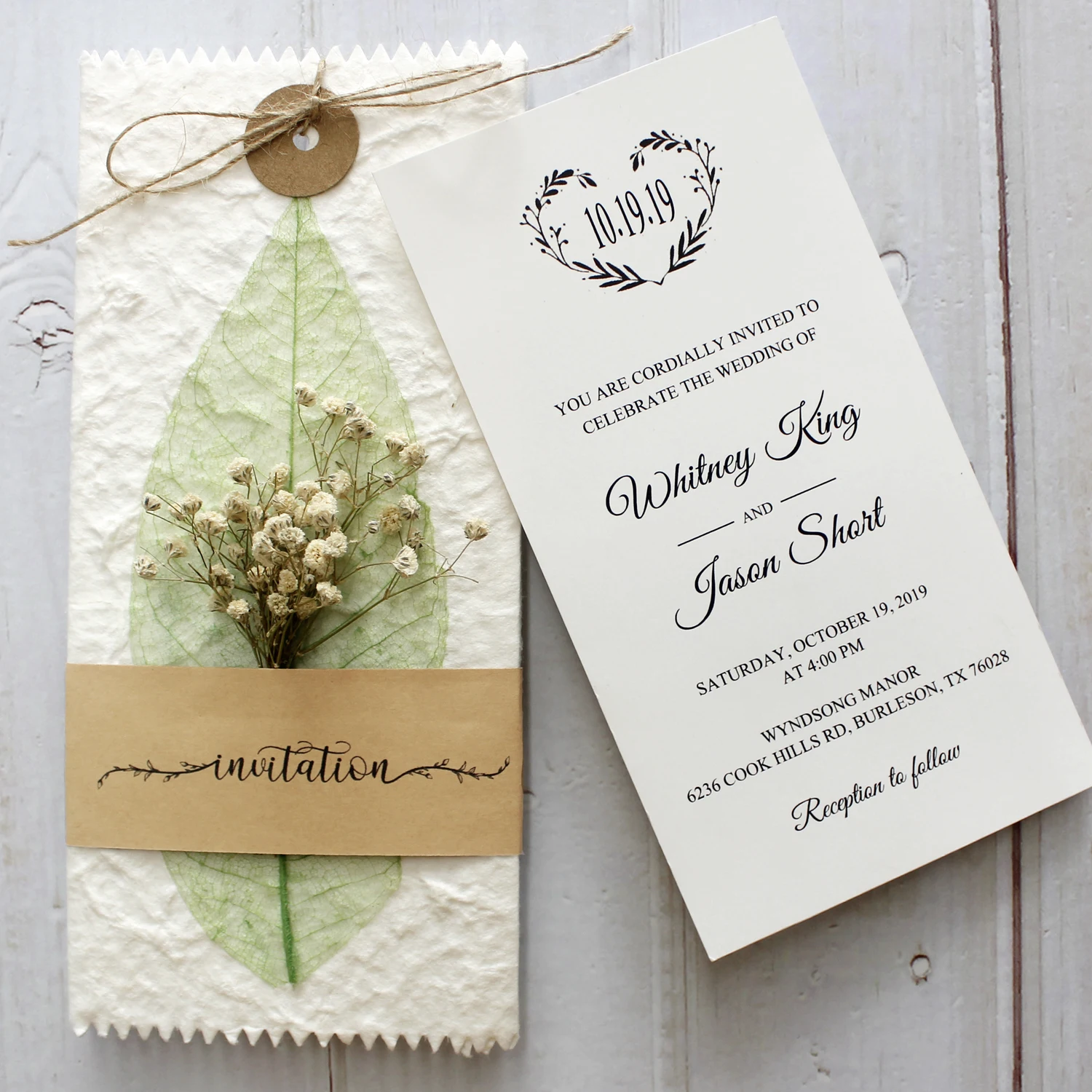  50pcs Rustic Wedding Invitations Customized Invitations Flowers Wedding Invited with Envelope - 4000031999967