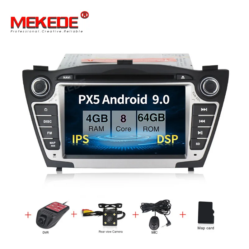 MEKEDE PX5 4+ 64G 1024x600 Android 9,0 автомобильный dvd-плеер мультимедиа для hyundai ix35 Tucson gps плеер навигация Радио Автомобильная компьютер - Color: CAR DVD CAMERA DVR