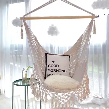 

Hanging chair nordic hammock cotton rope weave hanging basket tassels swing bedroom furniture rocking swing chair