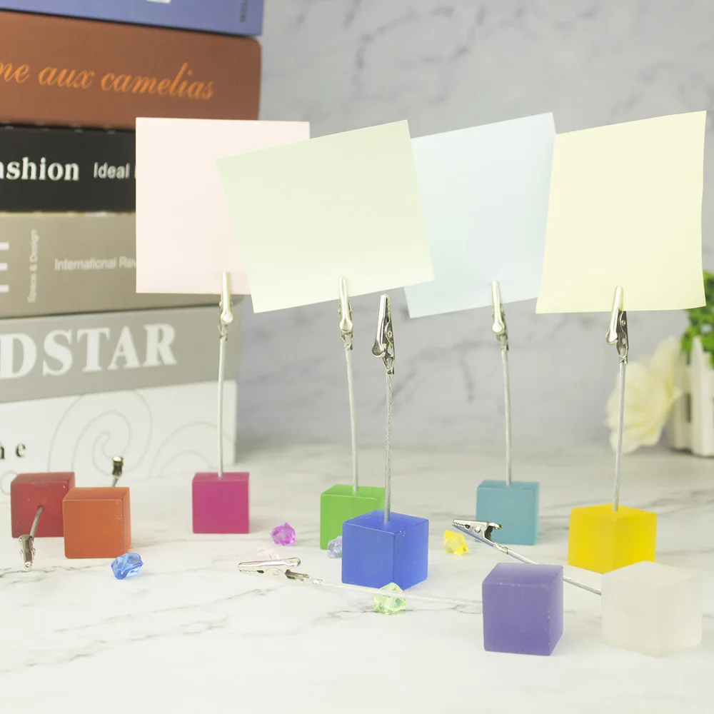 Cube Stand Photo Holders Resin Base Memo Note Clips Table Wedding Place Card Clamp 10pcs memo holders