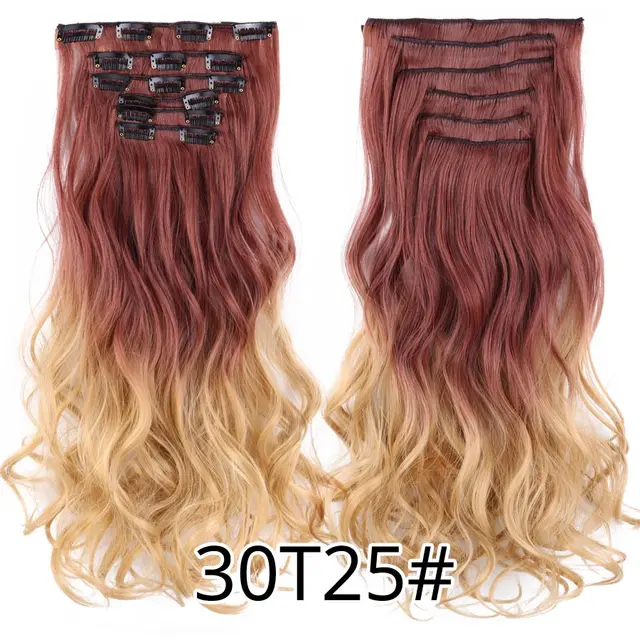 Synthetic 6H/613# Clip In On Hair Extensions 6Pcs/Set 16 Clips Hair Extension Full Head 55Cm Straight Synthetic Fiber Hairpieces P8/613