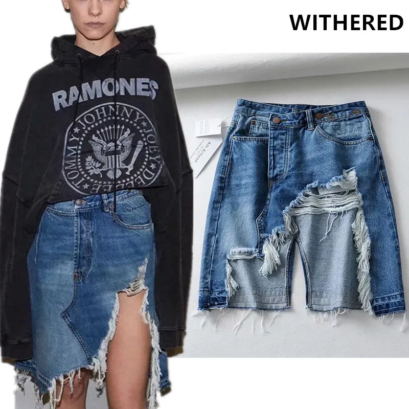 Jenny&Dave skirts womens 2piece set high street asymmetric burrs sexy Fork opening washed denim skirt women faldas mujer moda asymmetric denim shorts skirts women high waist button up jeans mini shorts 2023 fall winter y2k streetwear sexy club vestidos