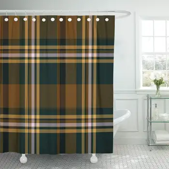 

Scottish Brown and Green Tartan Plaid Traditional Checkered Clan Shower Curtain Waterproof Polyester Fabric 72 x 78 Inches