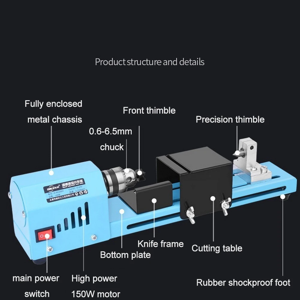 

Wood Cutting Machine Mini DIY 150W Lathe Bead Grinding Drill Polishing DIY Woodworking Tool Metal Saw Blade Slot Drill Chuck