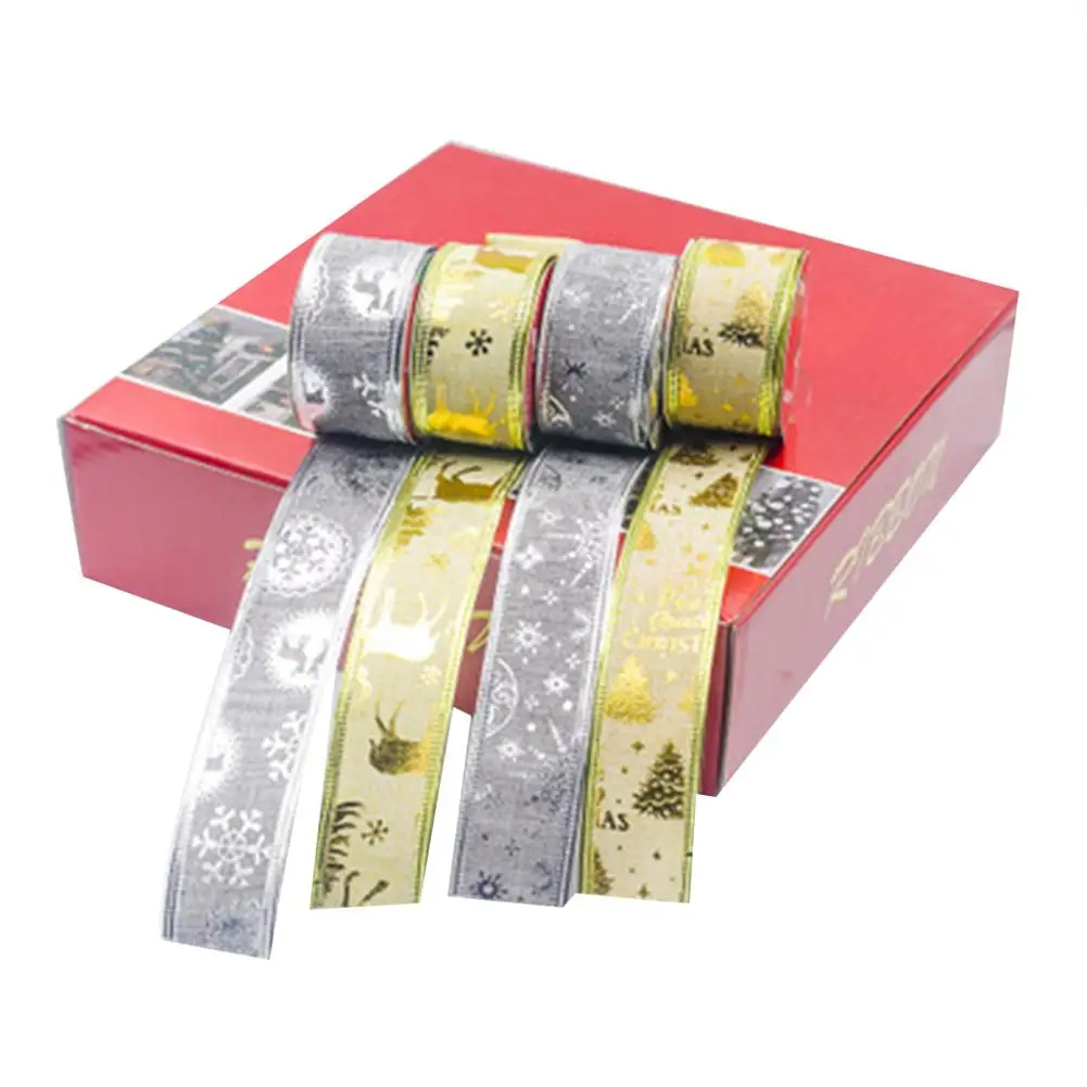 

2020 24 Rolls Of Cloth Gilding Printed Christmas Ribbon Shopping Mall Christmas Tree Decoration DIY Craft Ribbons Snowflake Elk