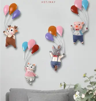 

European Resin Cute Animal Cat Beer Pig Balloon Wall Mural Crafts Home Livingroom Wall Sticker Decor Children Room Wall Hangings