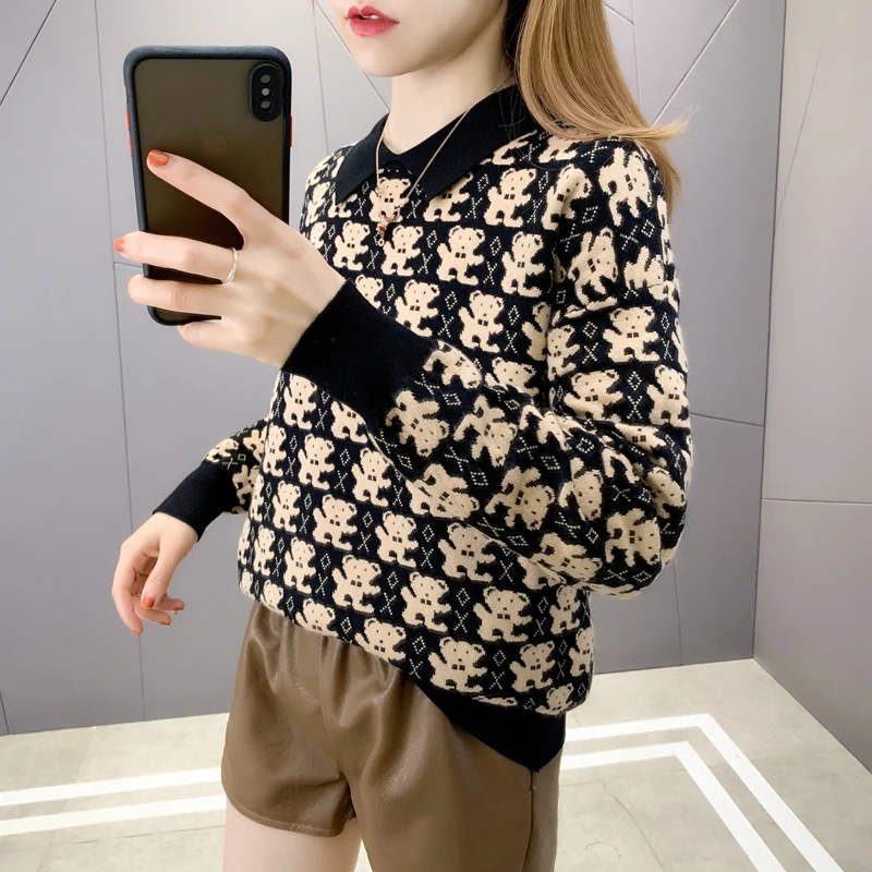 

T area 14 left 】 6802 film brought little bear jacquard turtleneck sweater 45