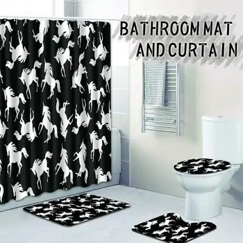

Model 4215 Set 4Pcs 3D Waterproof Animal Shower Curtains Polyester fiber+ Toilet Bathroom Rug + Lid Toilet Cover + Bath Mat