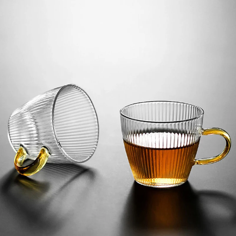 1PC Milk Glass Tea Cup Transparent Wine Japanese Vertical Pattern Female Drinking Home Small Coffee | Дом и сад