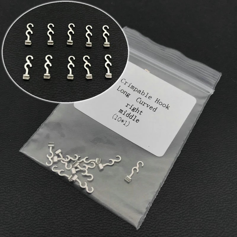 

10Pcs Dental Crimpable Hooks Long Curved Right/Left Middle Dental Orthodontic Hook 10Pc/Bag