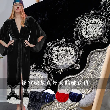 

the cloth Pierced Embroider Velvet Silk Garment Materials Spring Dress DIY clothes fabrics Freeshipping