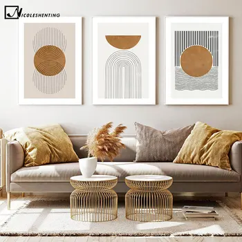 

Moon Sun Ocean Canvas Painting Modern Abstract Landscape Poster Simplicity Print Contemporary Art Wall Picture Living Room Decor