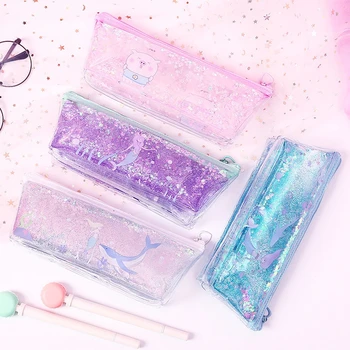 

Kawaii Quicksand Mermaid Pencil Case High Capacity Pencil Bag Transparent Glitter Pencilcase For Girls Pen Box School Supplies