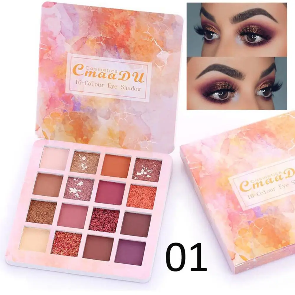CmaaDu New 16-Colors Glitter Eye Shadow Women Makeup Matte Pearl Long-lasting Eyeshadow Palette Eyes Make Up Cosmetics tool