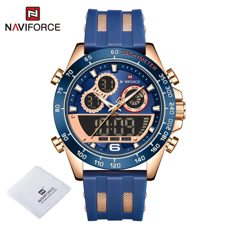 NAVIFORCE Military Sport Mens Watches Chronograph Silicone Strap Waterproof Wristwatch Dual Display Male Clock Relogio Masculino 
