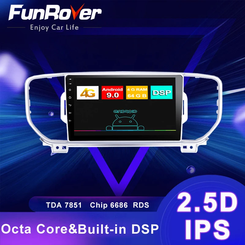 Funrover 2.5D ips для KIA Sportage 4- KX5 2din android 9,0 автомобильный Радио мультимедийный плеер gps навигация 4G 64G без dvd DSP