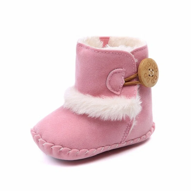 Модные зимние ботинки для новорожденных от 0 до 18 месяцев; теплые плюшевые удобные ботинки унисекс для малышей; детские зимние ботинки - Цвет: Pink