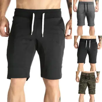 

Summer Sports Men Camouflage Solid Color Drawstring Shorts Fitness Fifth Pants