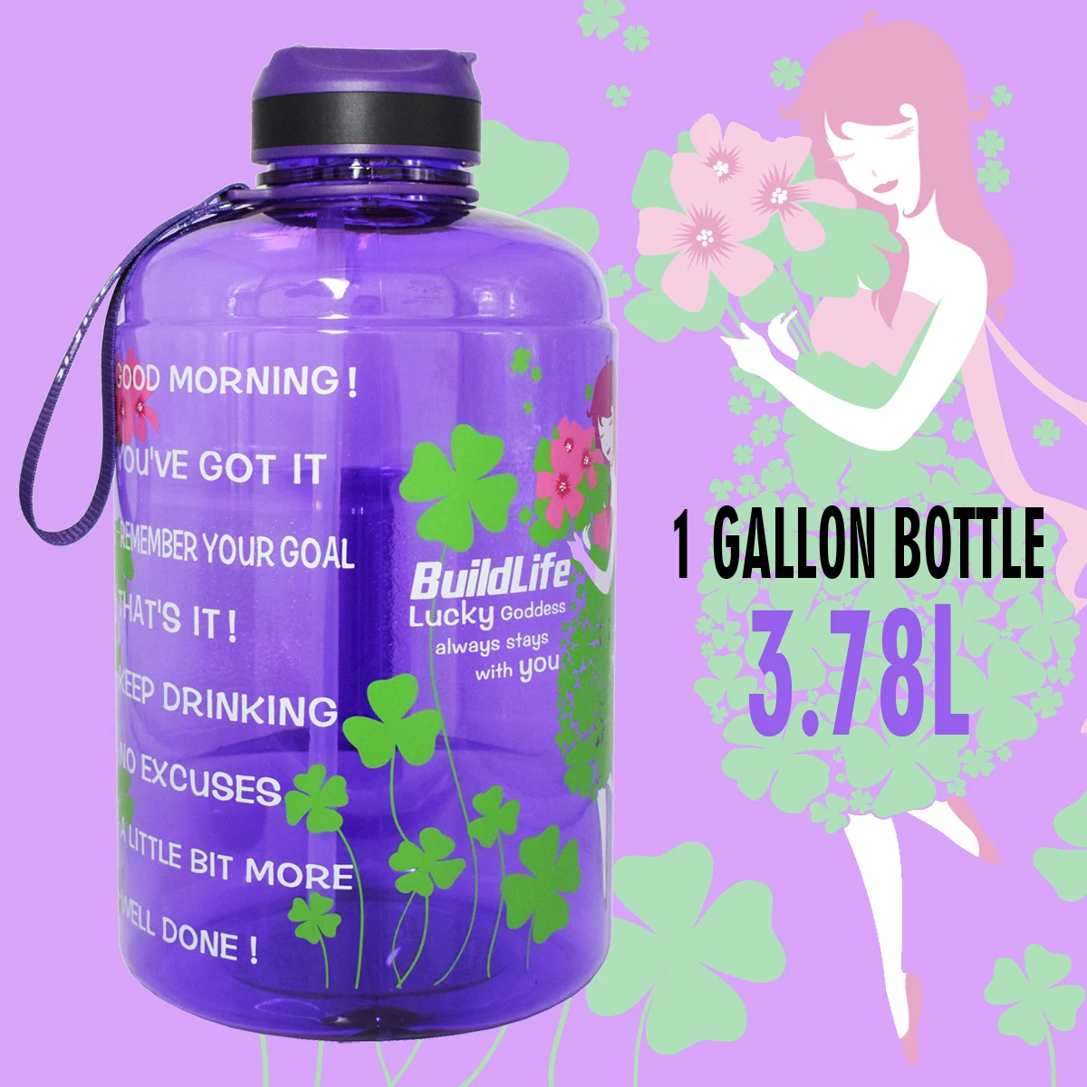 QuiFit 3.78L 128 унций 1 галлон воды бутылка с соломинкой прозрачные диспенсеры для пластиковых бутылок большой тренажерный зал мой бутле кувшин bpa Бесплатный Тренажерный зал спорта - Цвет: Lucky Clover Bottle