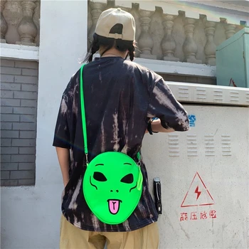 

Crossbody Bag Cartoon Shoulder Bag Fluorescent Green Funny Alien Scary Bag Women Handbag Green Red White Women Bag Messenger bag