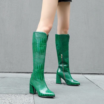 

Plus size 34-43 New brand women boots thick high heels autumn winter boots cowboy western knee high boots women shoes 2020