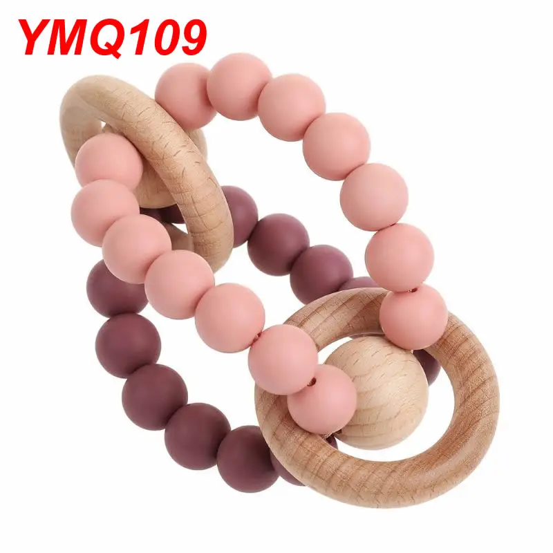YMQ109 Силиконовые Прорезыватели для зубов детские браслеты для кормления деревянный прорезыватель BPA бесплатные Силиконовые бусы для прорезывания зубов погремушки игрушки Аксессуары для колясок - Цвет: YMQ109
