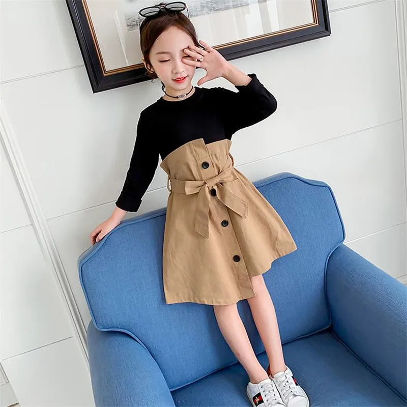 Весеннее хлопковое платье для девочек-подростков Повседневное с бантом на