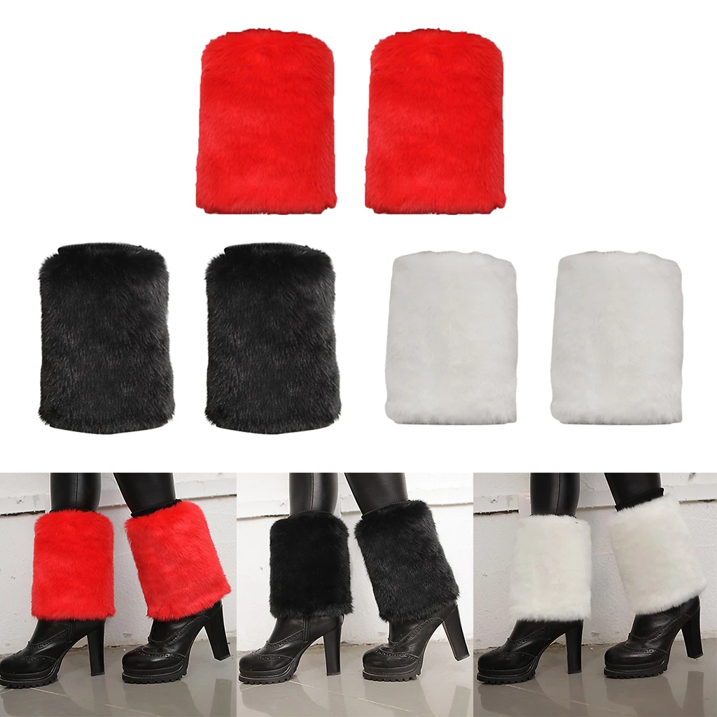 Ladies Solid Faux Fur Leg Warmer Winter Boots Shoes Cuff Sleeve Topper
