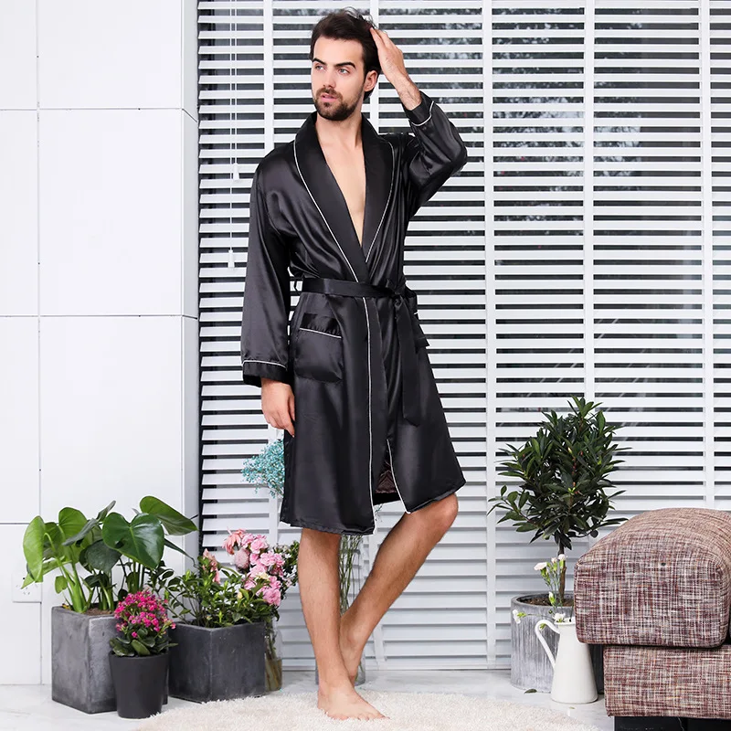 Luxury Designer Men's Silk Kimono Robe Plus 5XL Long Sleeve Sleepwear Bathrobe Oversized Satin Nightgown Summer Home Clothing red and black pajama pants