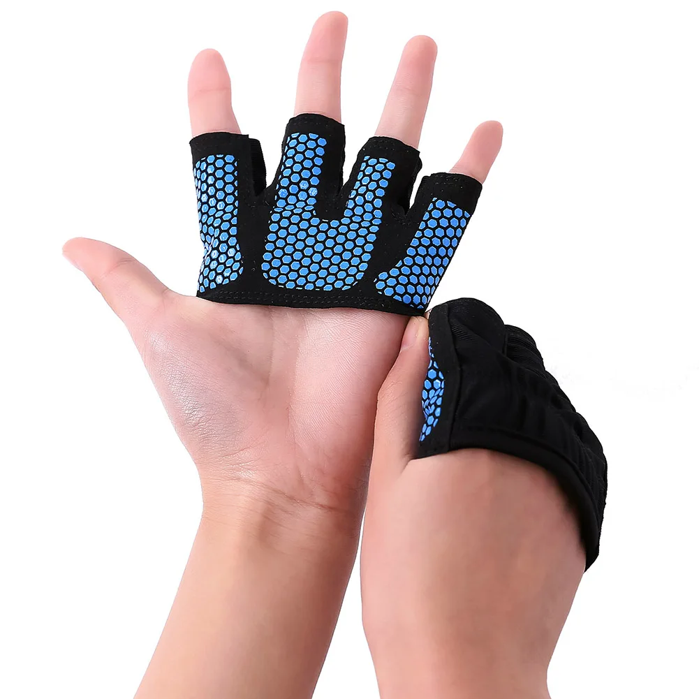 1 пара противоскользящие перчатки для тренировки ладони протектор гантели рукоятки для поднятия веса ALS88 - Цвет: Blue