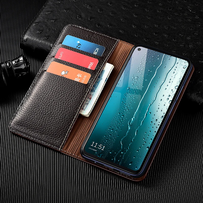 Litchi Patter Genuine Leather Magnetic Flip Cover For XiaoMi Redmi Note 4 4X 5 6 7 8 8T 9 9S 10 Pro Case Luxury Wallet