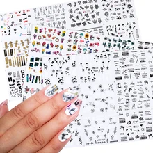 Набор наклеек для ногтей с черными буквами, 36 шт., Переводные Слайдеры для цветов, Переводные Слайдеры для украшения ногтей, наклейки для самостоятельной сборки LE974