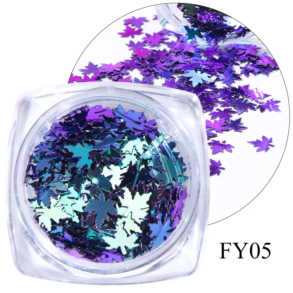 FY05 Maple Gold Holographic Glitter Flakes Nail Sequins Paillette Iridescent Multicolor Leaf Sheet Manicure Nail Art Decor CHFY01-05 - Цвет: FY05