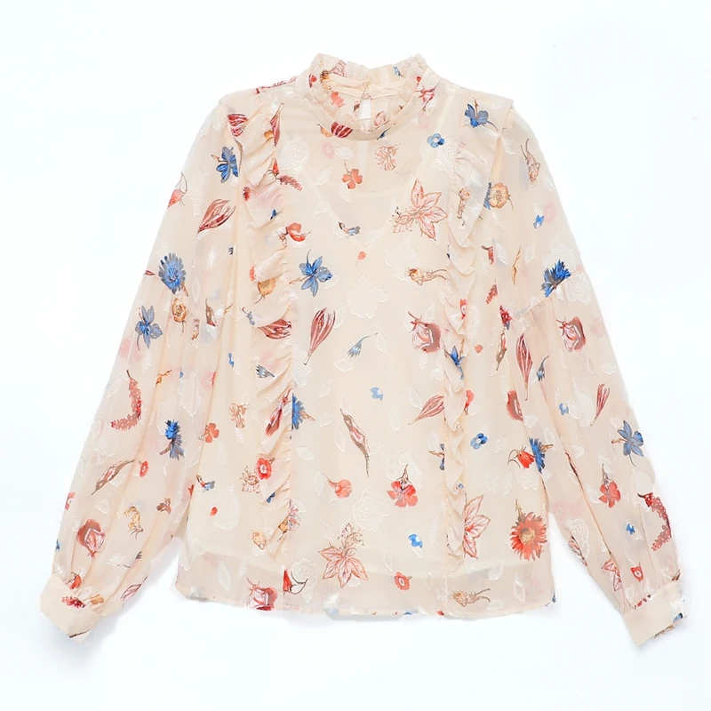 Женские топы с принтом и длинным рукавом, повседневные, с круглым вырезом, милая Женская одежда, осень, модные женские шифоновые блузки 6023 50