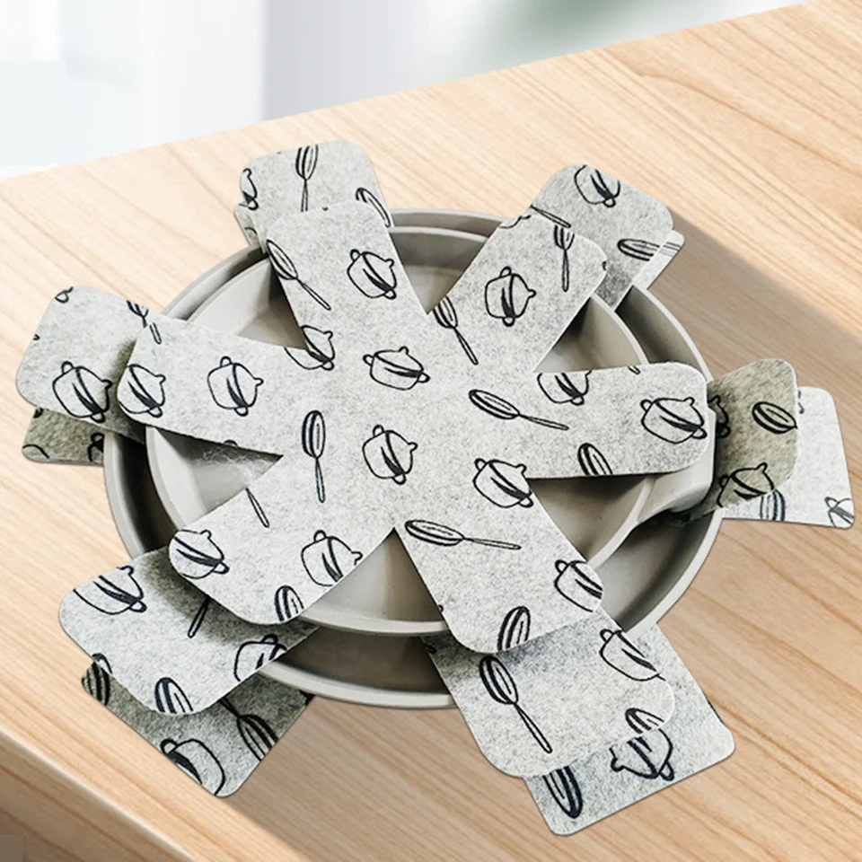 10 Salvapadelle In Feltro Di Poliestere Da 20 Cm, Spessore 2,2 Mm, Antiscivolo E Tagliabili, Per Impilare Pentole E Proteggere Superfici Anti-graffio, Grigio