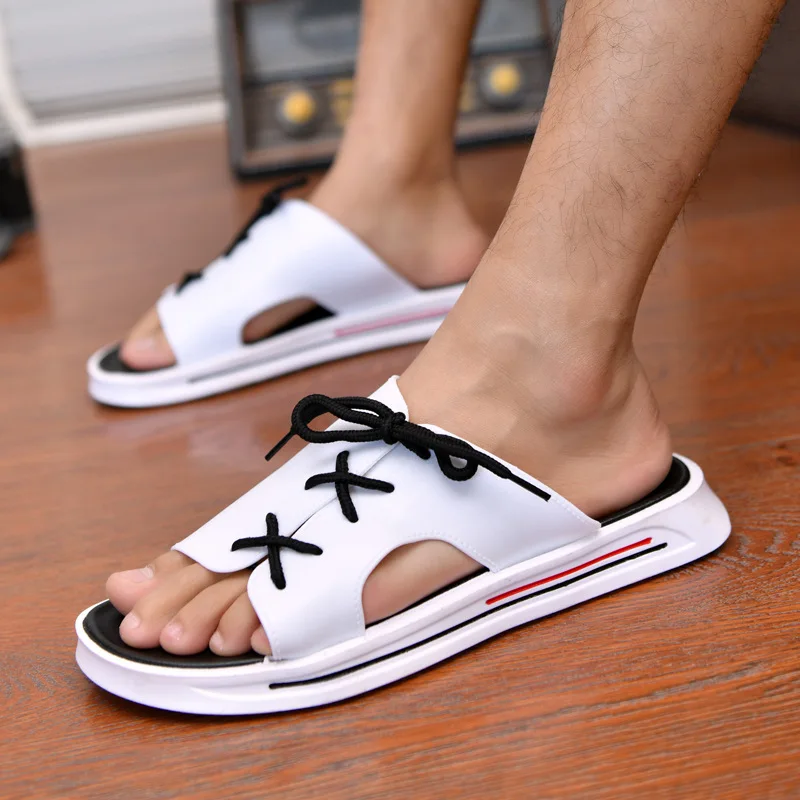 

Ozhouzhan Simple Home Slippers Cross Straps Foot Covering Anti-slip 2019 New Style Summer Breathable Lightweight MEN'S Slippers