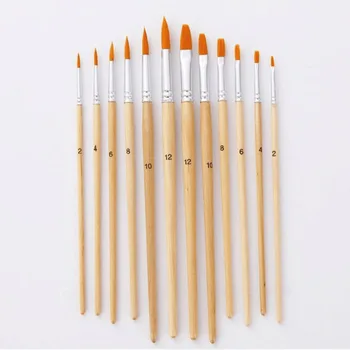 

12Pcs/Lot Paint Brush Different Size Log color Nylon Hair Oil Painting Brushes Set for Watercolor Acrylic Drawing Art Supplie