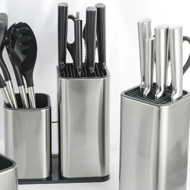 

Stainless Steel Knife Block Stand Holder Multi Kitchen Scissors Knives Storage Cooking Utensils Organizer Accessories