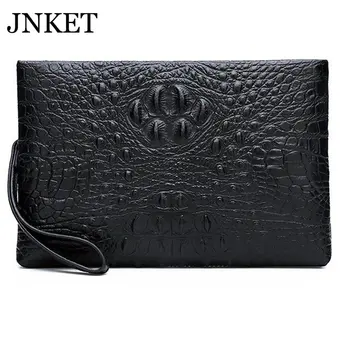 

JNKET Men's Cowhide Clutch Handbag Crocodile Pattern Clutch Bag Business Bag Large Capacity Zipper Wallet Detachable Wristlet