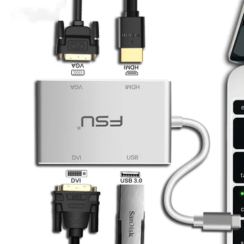 

USB 3.0 type-c to VGA DVI Splitter Multi-function USB c to HDMI 1 in 4 multiport Adapter for Computer Macbook Tablet Monitor